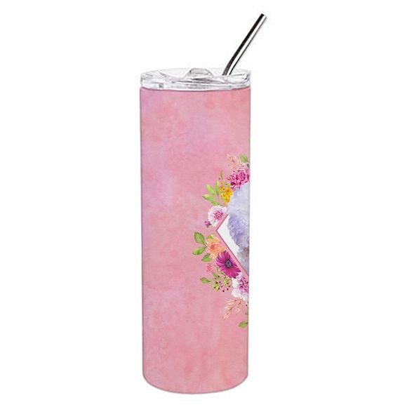 Bichon Fris? #2 Pink Flowers Stainless Steel 20 oz Skinny Tumbler - Picture 2 of 4